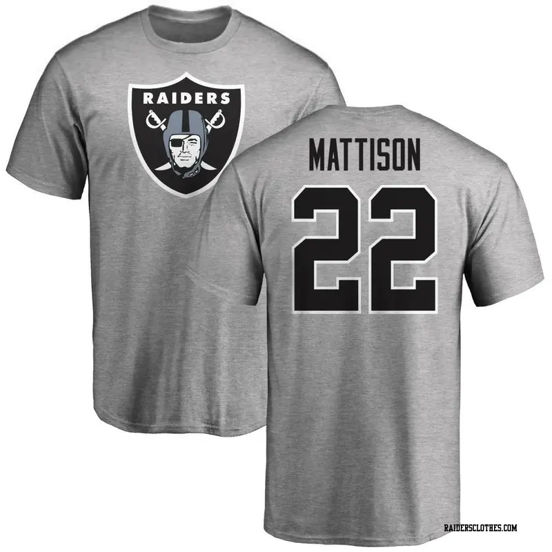 Men's Las Vegas Raiders ＃22 Alexander Mattison Ash Name & Number Logo T-Shirt