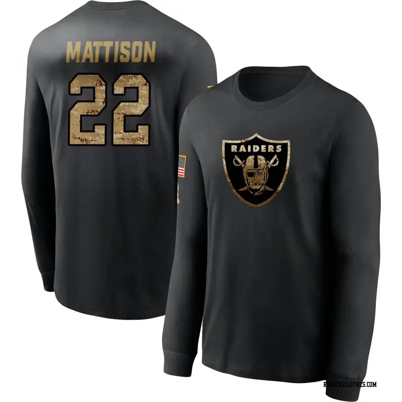 Men's Las Vegas Raiders ＃22 Alexander Mattison Black 2020 Salute To Service Sideline Performance Long Sleeve T-Shirt