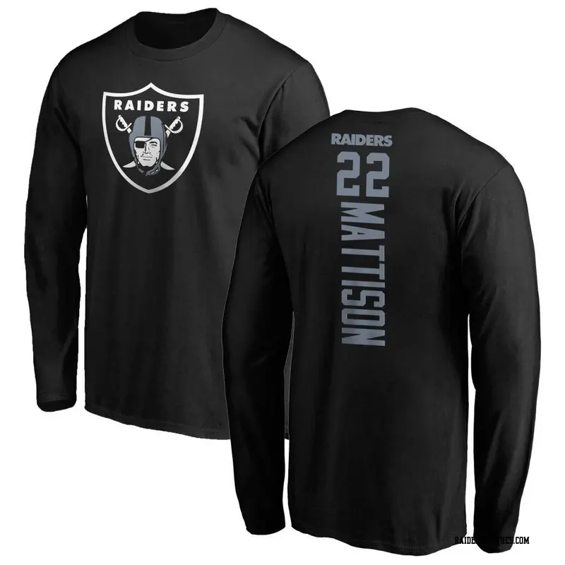 Men's Las Vegas Raiders ＃22 Alexander Mattison Black Backer Long Sleeve T-Shirt