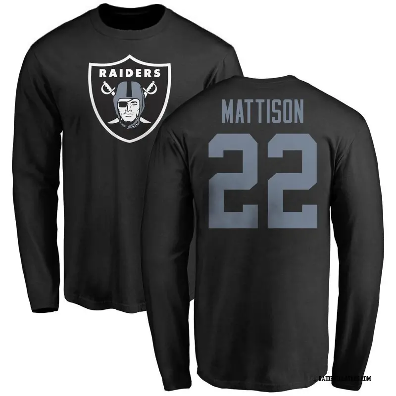 Men's Las Vegas Raiders ＃22 Alexander Mattison Black Name & Number Logo Long Sleeve T-Shirt