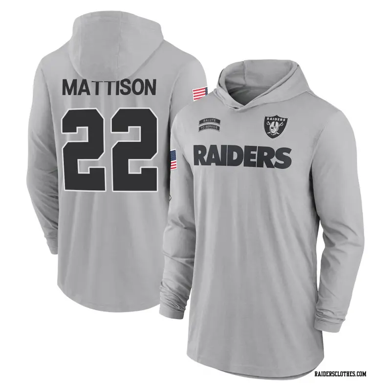 Men's Las Vegas Raiders ＃22 Alexander Mattison Gray 2024 Salute to Service Lightweight Performance Long Sleeve Hooded T-Shirt