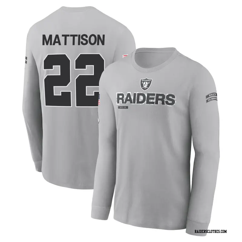 Men's Las Vegas Raiders ＃22 Alexander Mattison Gray 2024 Salute to Service Long Sleeve T-Shirt