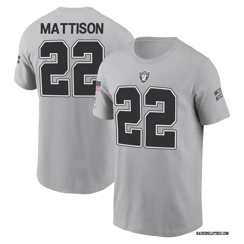 Men's Las Vegas Raiders ＃22 Alexander Mattison Gray 2024 Salute to Service Name & Number T-Shirt