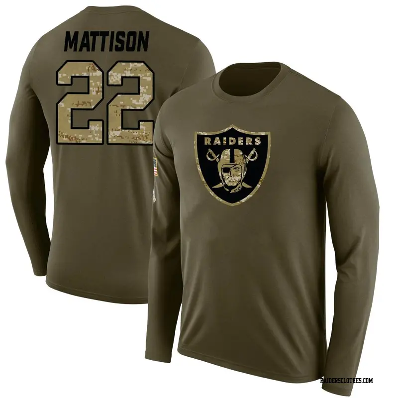 Men's Las Vegas Raiders ＃22 Alexander Mattison Olive Salute to Service Sideline Long Sleeve T-Shirt