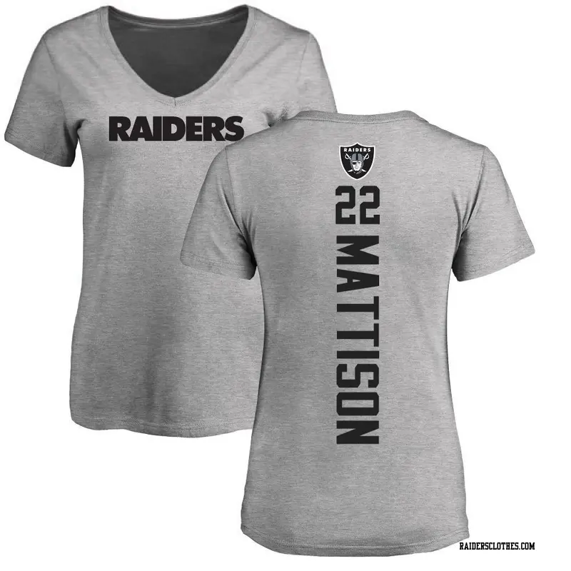 Women's Las Vegas Raiders ＃22 Alexander Mattison Ash Backer V-Neck T-Shirt