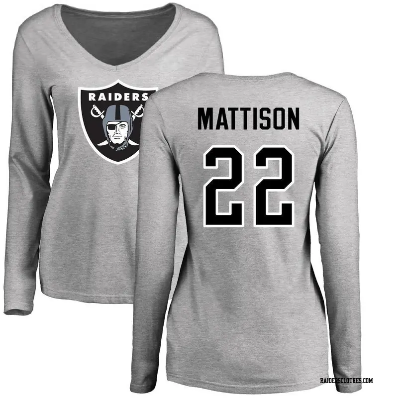 Women's Las Vegas Raiders ＃22 Alexander Mattison Ash Name & Number Logo Slim Fit Long Sleeve T-Shirt