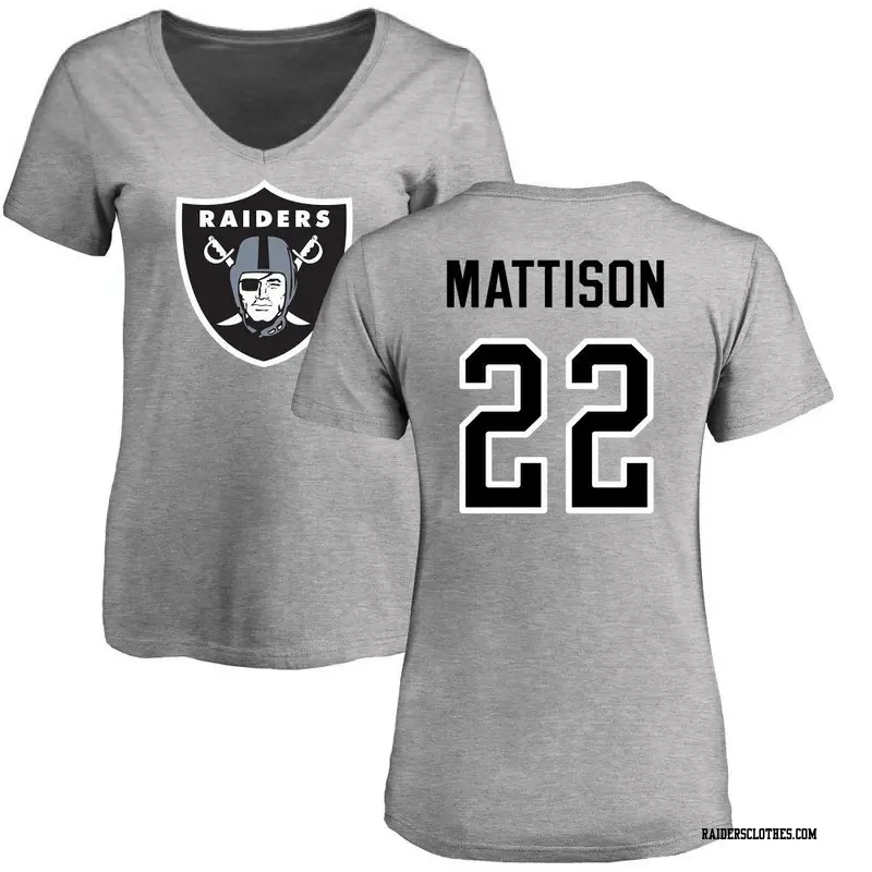 Women's Las Vegas Raiders ＃22 Alexander Mattison Ash Name & Number Logo Slim Fit T-Shirt