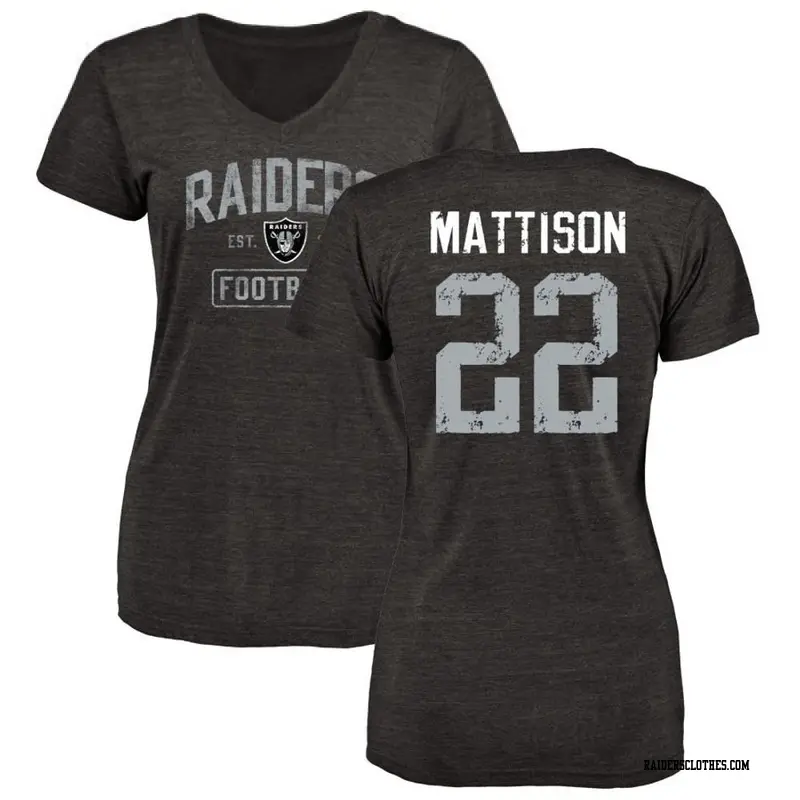 Women's Las Vegas Raiders ＃22 Alexander Mattison Black Distressed Name & Number V-Neck T-Shirt