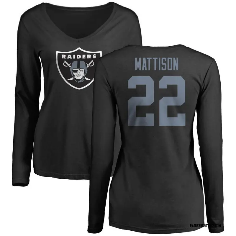 Women's Las Vegas Raiders ＃22 Alexander Mattison Black Name & Number Logo Slim Fit Long Sleeve T-Shirt