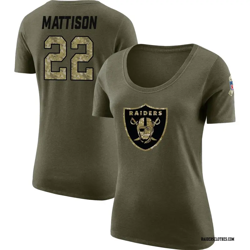 Women's Las Vegas Raiders ＃22 Alexander Mattison Olive Salute to Service Scoop Neck T-Shirt