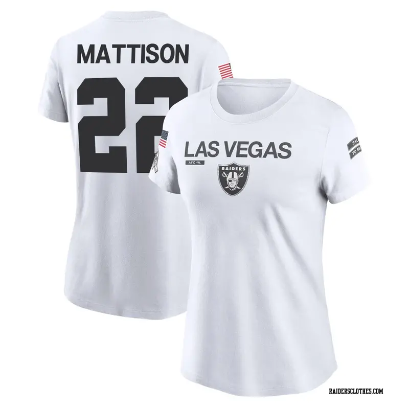 Women's Las Vegas Raiders ＃22 Alexander Mattison White 2024 Salute to Service Performance T-Shirt